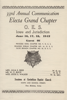 Program, Electa Grand Chapter, O.E.S., 33Rd Annual Communication, June 16-18, 1942, Corinthian Baptist Church, 9Th And School Streets, Des Moines