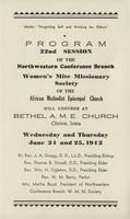 Program, 22Nd Session Of The Northwestern Conference Branch, Women's Mite Missionary Society Of The African Methodist Episcopal Church, Bethel A.M.E. Church, Clinton, Iowa, June 24 And 25, 1942