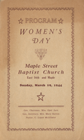 Program, Women's Day, Maple Street Baptist Church, East 16Th And Maple, March 19, 1944