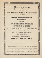 Program, Des Moines District Conference And The Women's Mite Missionary Convention Of The Northwest Annual Conference Of The Ame Church, May 27-28, 1942