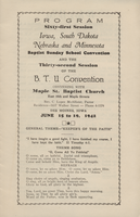 Program, Sixty-First Session, Iowa, South Dakota, Nebraska And Minnesota Baptist Sunday School Convention, Thirty-Second Session Of The B.T.U. Convention, Maple Street Baptist Church, Des Moines, June 15 To 19, 1942