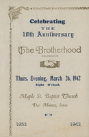 Program, 10Th Anniversary Of The Brotherhood, Maple St. Baptist Church, March 26, 1942