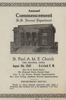 Program, Annual Commencement, S.S. Normal Department, St. Paul A.M.E. Church, Des Moines, August 9, 1942